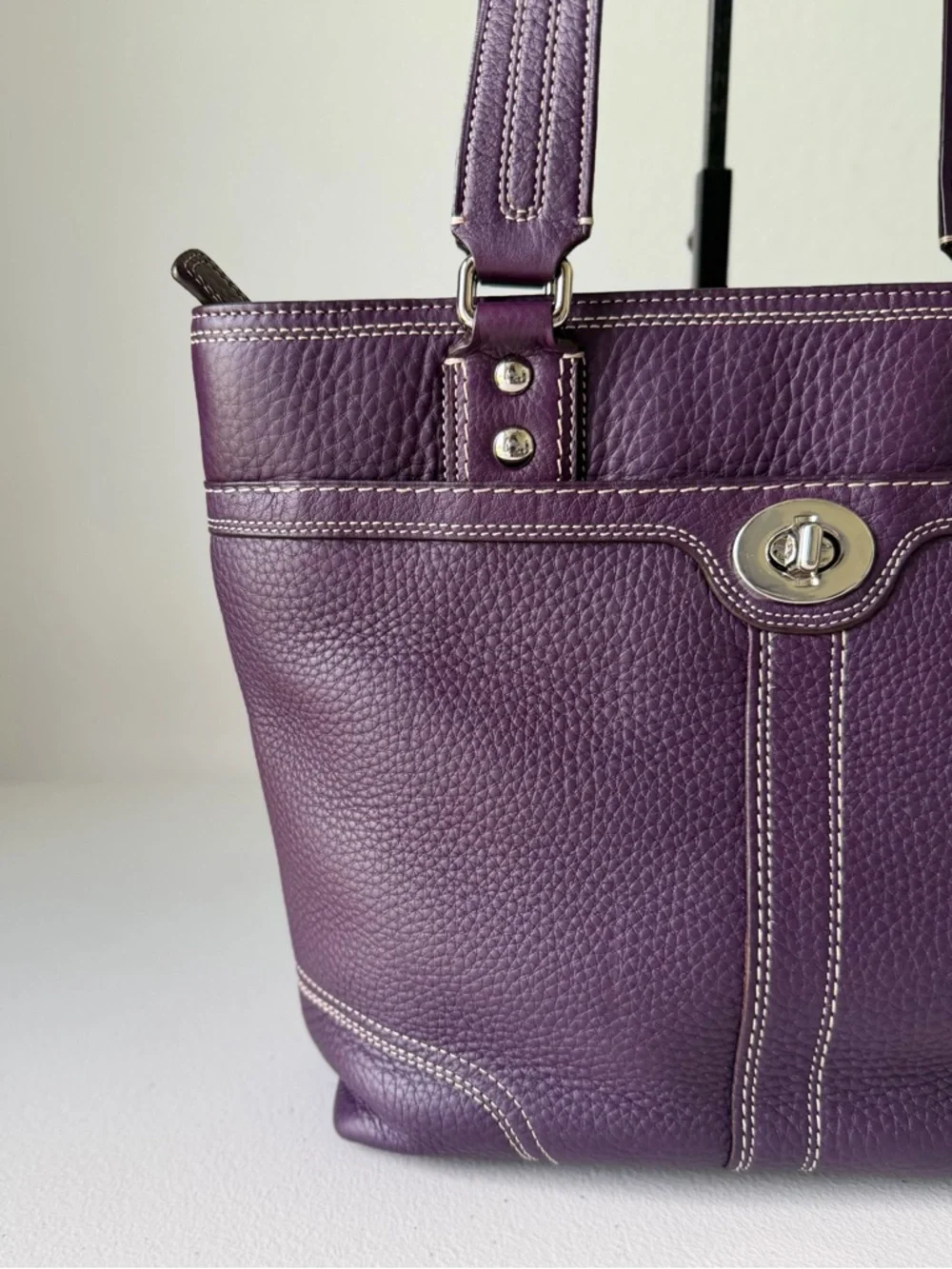 Coach Purple Hampton Y2k Pebbled Leather Tote Bag - Picture 5 of 14